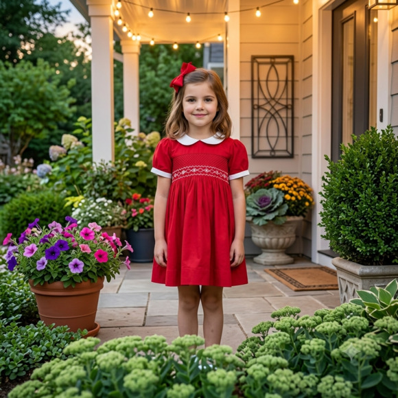 Spinning Grace Other - Classic Red All-Season Smocked Bodice Dress